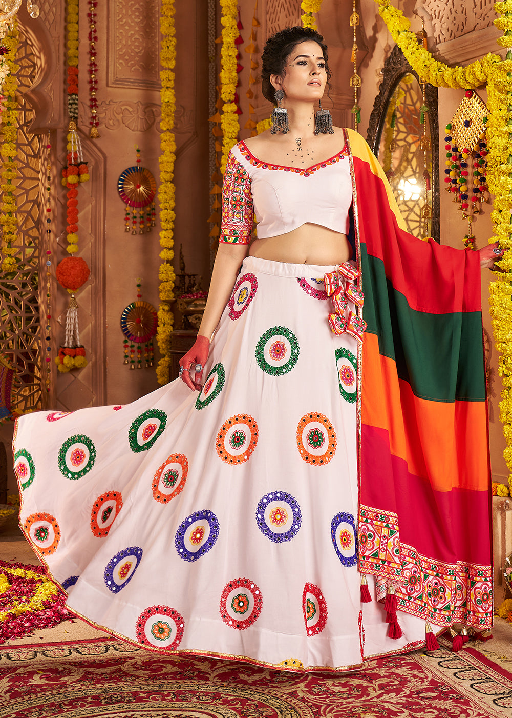 Buy Now White Viscose Cotton Chaniya Choli for Navratri Festival Online in US, UK, Canada, France, Germany, Italy, Austria, UAE & Worldwide at Empress Clothing.