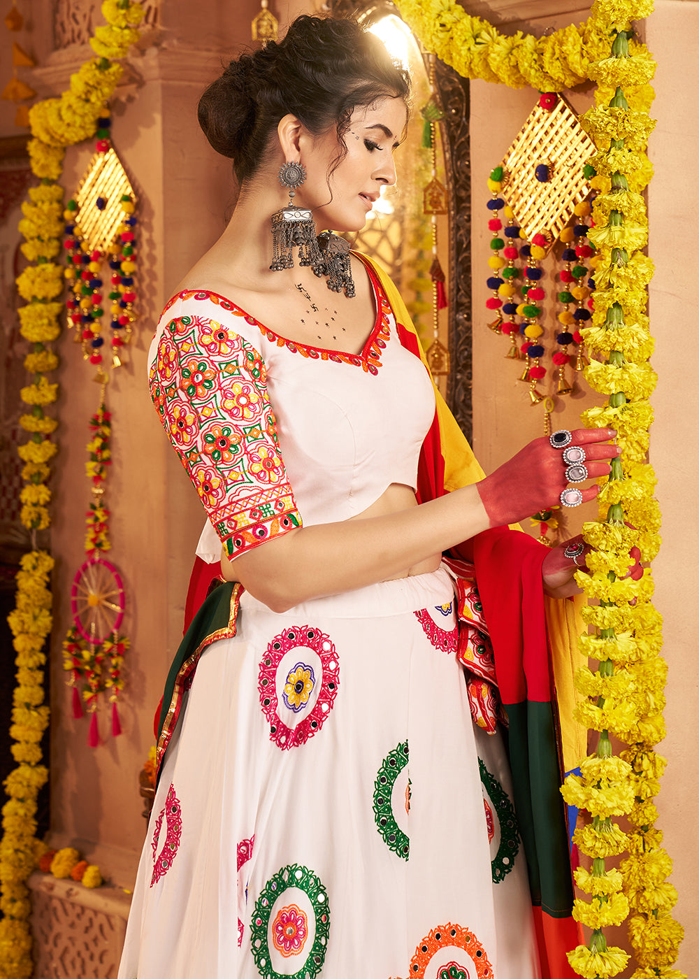 Buy Now White Viscose Cotton Chaniya Choli for Navratri Festival Online in US, UK, Canada, France, Germany, Italy, Austria, UAE & Worldwide at Empress Clothing.