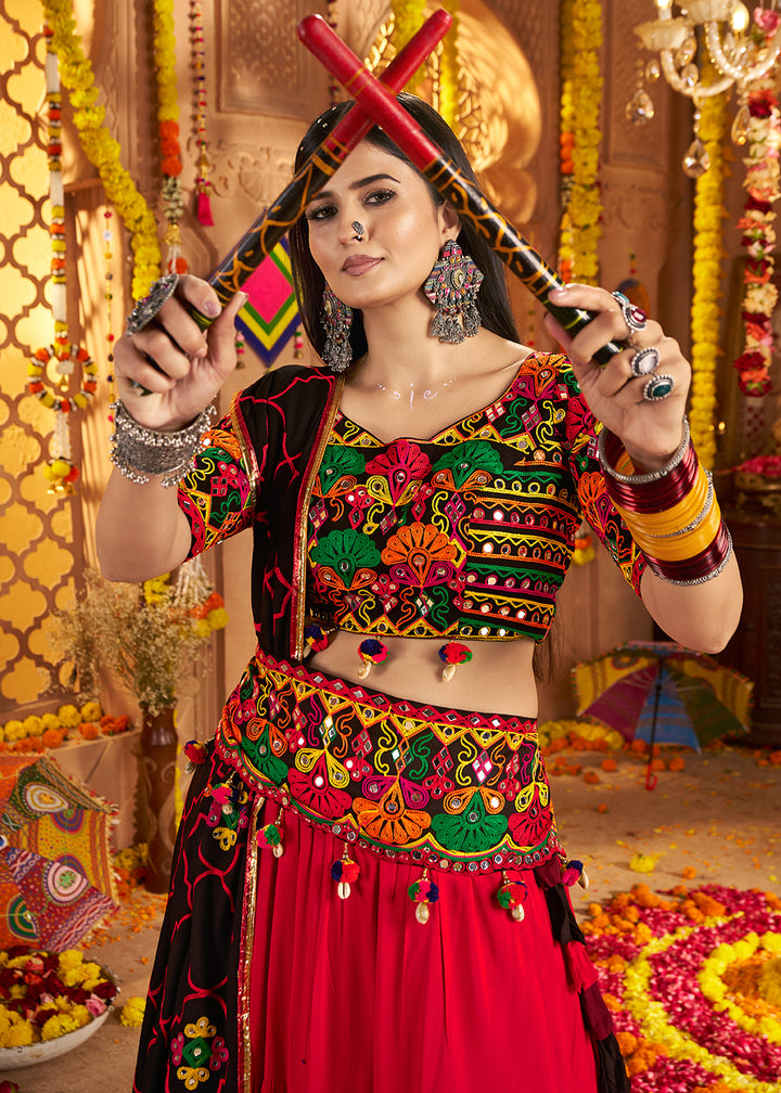 Buy Now Multicolor Navratri Multi Threads & Mirror Chaniya Choli Online in US, UK, Canada, France, Germany, Italy, Austria, UAE & Worldwide at Empress Clothing.