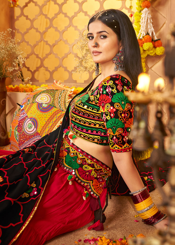 Buy Now Multicolor Navratri Multi Threads & Mirror Chaniya Choli Online in US, UK, Canada, France, Germany, Italy, Austria, UAE & Worldwide at Empress Clothing.