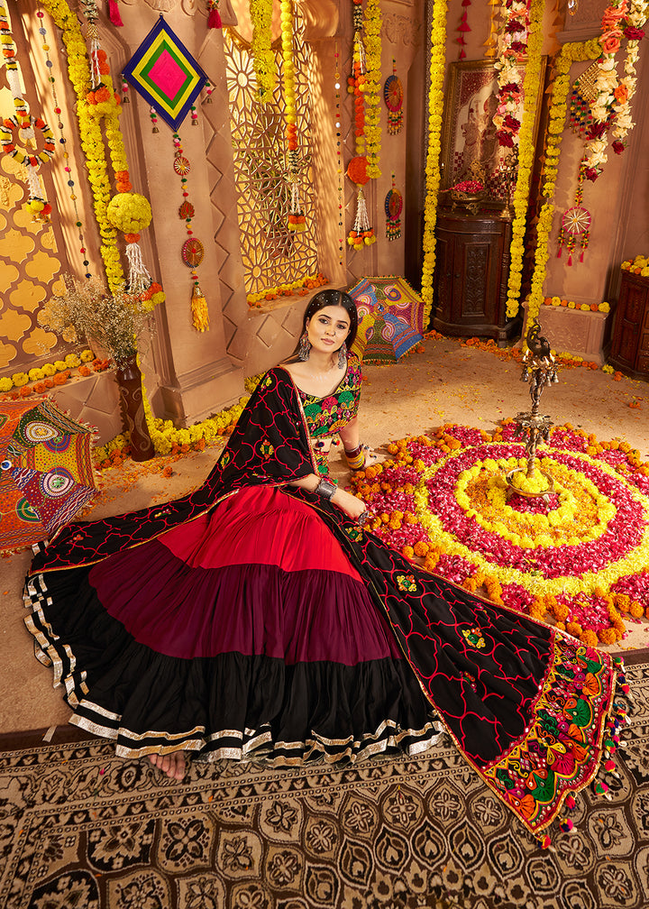 Buy Now Multicolor Navratri Multi Threads & Mirror Chaniya Choli Online in US, UK, Canada, France, Germany, Italy, Austria, UAE & Worldwide at Empress Clothing.