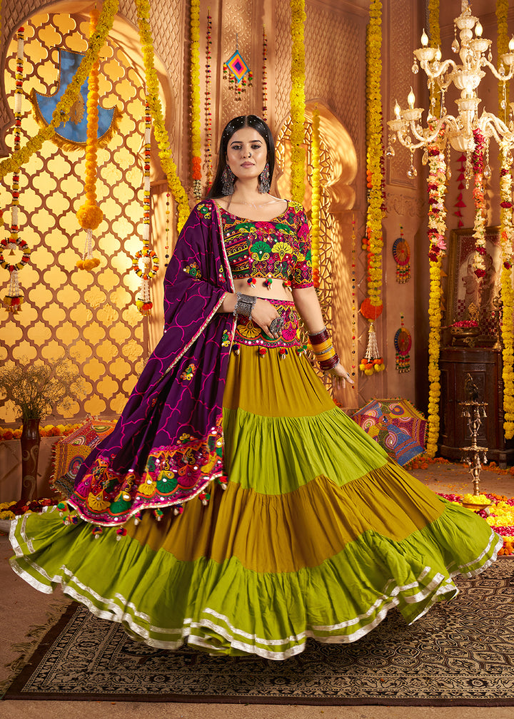 Buy Now Navratri Multi Threads & Mirror Multicolor Chaniya Choli Online in US, UK, Canada, France, Germany, Italy, Austria, UAE & Worldwide at Empress Clothing.