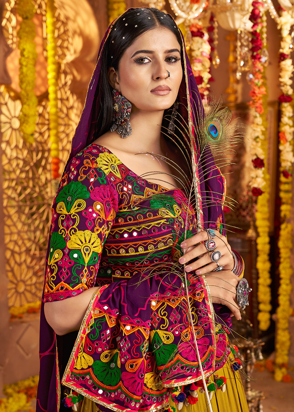 Buy Now Navratri Multi Threads & Mirror Multicolor Chaniya Choli Online in US, UK, Canada, France, Germany, Italy, Austria, UAE & Worldwide at Empress Clothing.