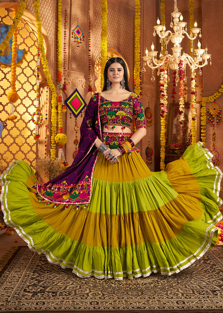 Buy Now Navratri Multi Threads & Mirror Multicolor Chaniya Choli Online in US, UK, Canada, France, Germany, Italy, Austria, UAE & Worldwide at Empress Clothing.