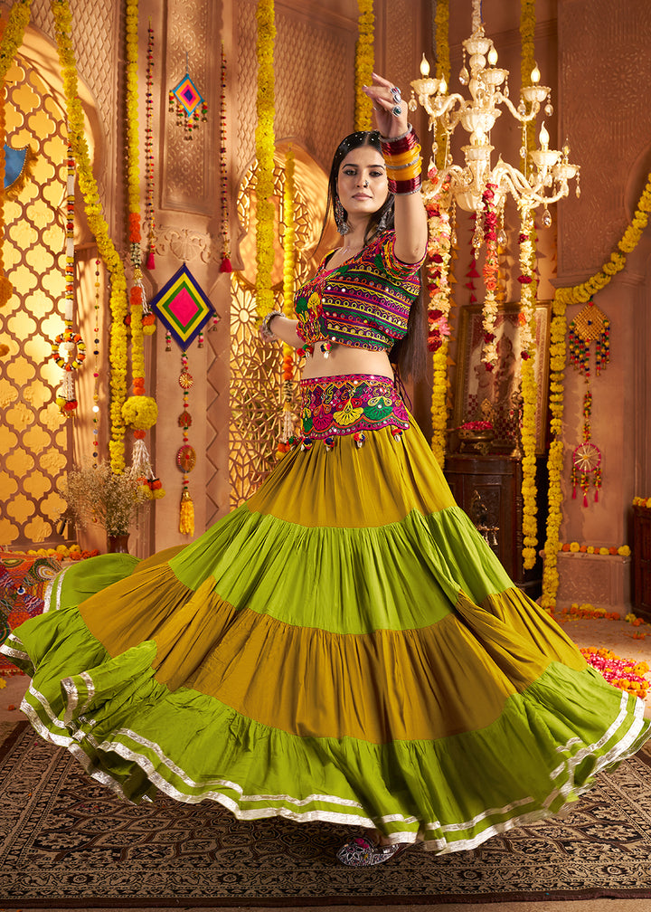 Buy Now Navratri Multi Threads & Mirror Multicolor Chaniya Choli Online in US, UK, Canada, France, Germany, Italy, Austria, UAE & Worldwide at Empress Clothing.