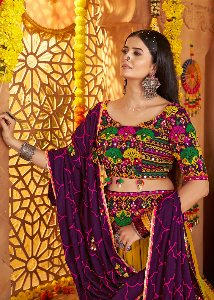 Buy Now Navratri Multi Threads & Mirror Multicolor Chaniya Choli Online in US, UK, Canada, France, Germany, Italy, Austria, UAE & Worldwide at Empress Clothing.