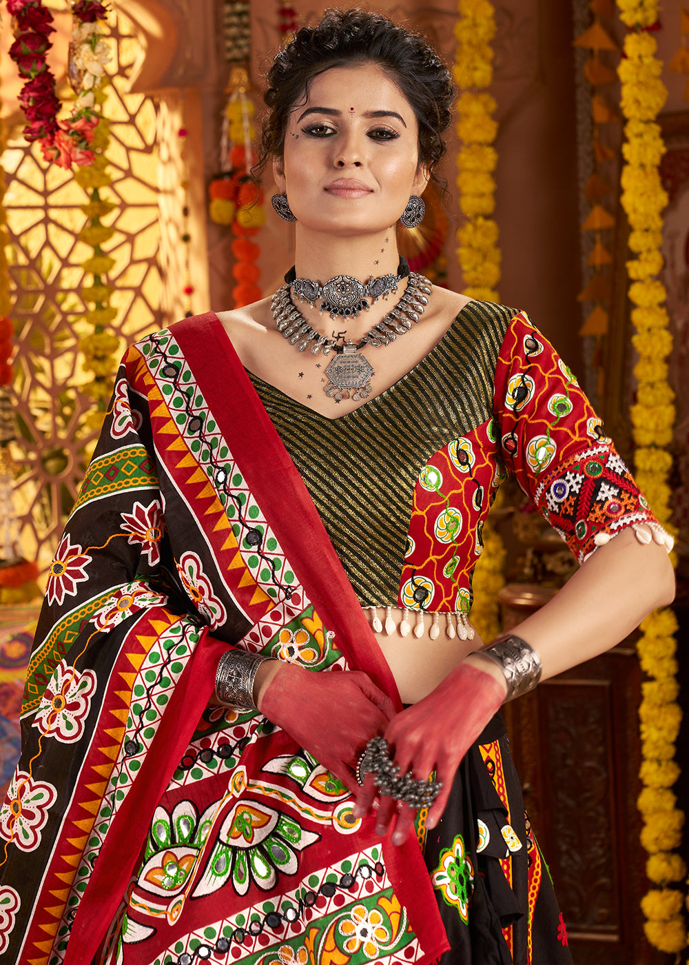Buy Now Black Organic Cotton Navratri Wear Chaniya Choli Online in US, UK, Canada, France, Germany, Italy, Singapore, UAE & Worldwide at Empress Clothing.