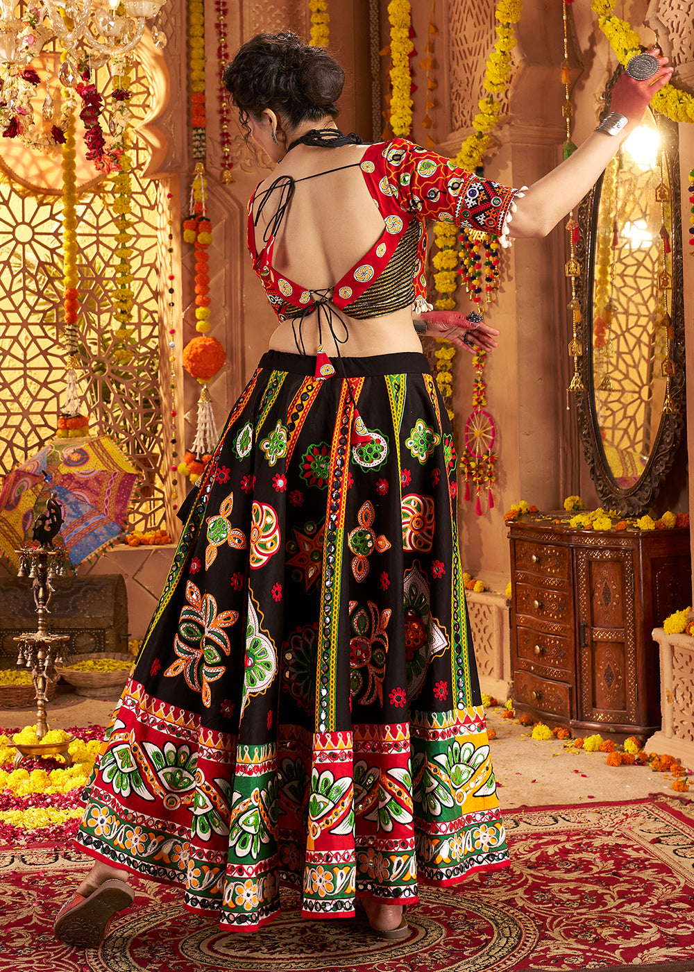 Buy Now Black Organic Cotton Navratri Wear Chaniya Choli Online in US, UK, Canada, France, Germany, Italy, Singapore, UAE & Worldwide at Empress Clothing.