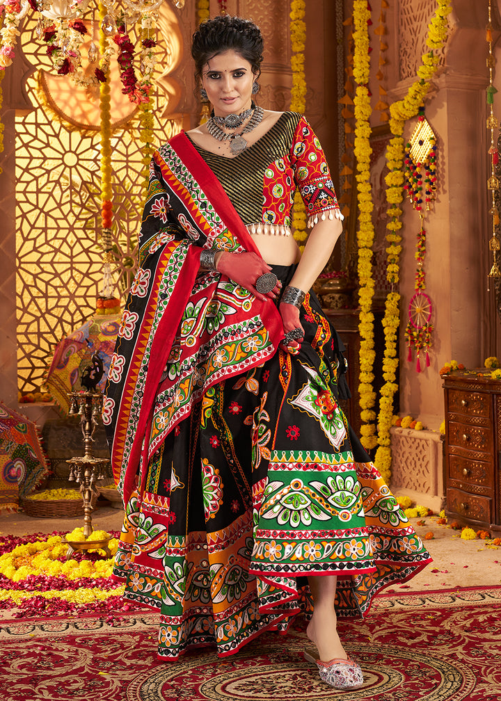 Buy Now Black Organic Cotton Navratri Wear Chaniya Choli Online in US, UK, Canada, France, Germany, Italy, Singapore, UAE & Worldwide at Empress Clothing.