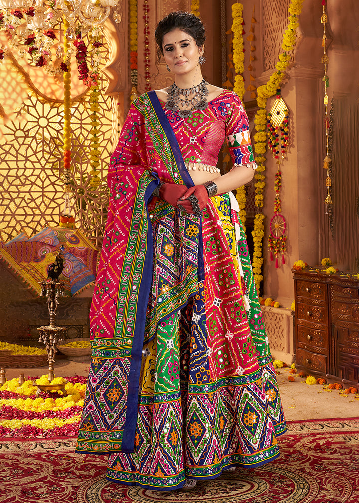 Buy Now Multicolor Organic Cotton Navratri Wear Chaniya Choli Online in US, UK, Canada, France, Germany, Italy, Singapore, UAE & Worldwide at Empress Clothing.