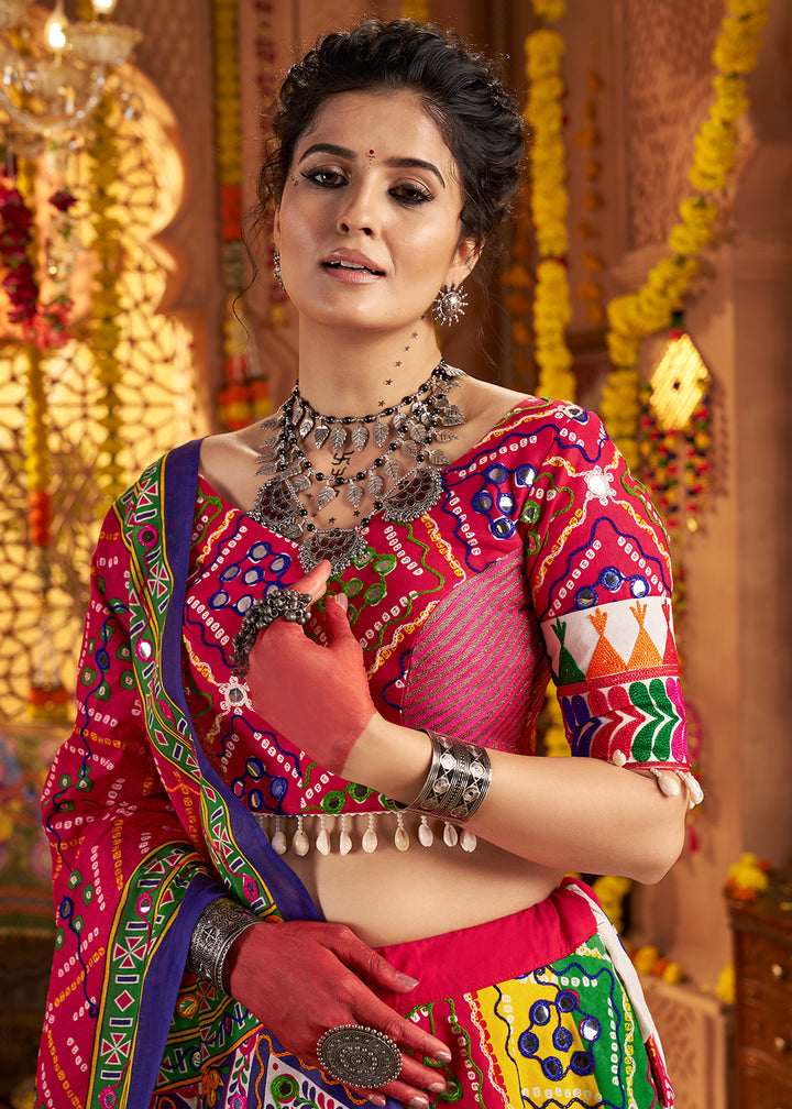 Buy Now Multicolor Organic Cotton Navratri Wear Chaniya Choli Online in US, UK, Canada, France, Germany, Italy, Singapore, UAE & Worldwide at Empress Clothing.