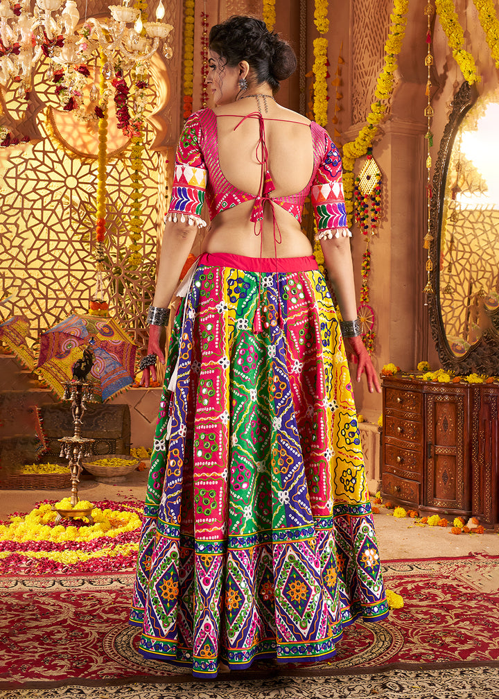 Buy Now Multicolor Organic Cotton Navratri Wear Chaniya Choli Online in US, UK, Canada, France, Germany, Italy, Singapore, UAE & Worldwide at Empress Clothing.