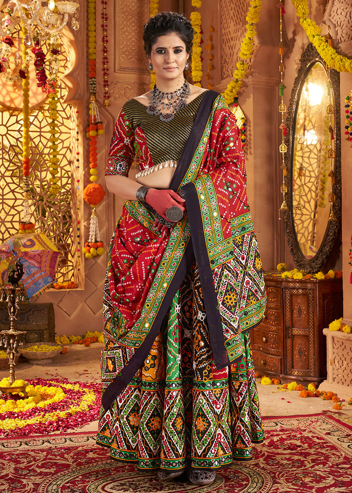 Buy Now Organic Cotton Multicolor Navratri Wear Chaniya Choli Online in US, UK, Canada, France, Germany, Italy, Singapore, UAE & Worldwide at Empress Clothing.