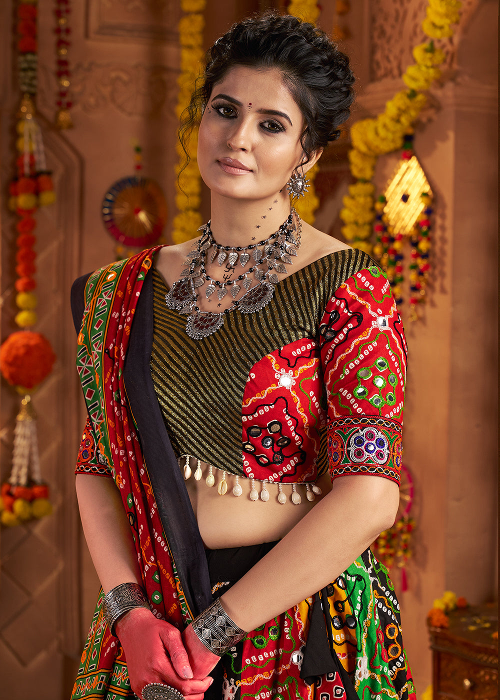 Buy Now Organic Cotton Multicolor Navratri Wear Chaniya Choli Online in US, UK, Canada, France, Germany, Italy, Singapore, UAE & Worldwide at Empress Clothing.