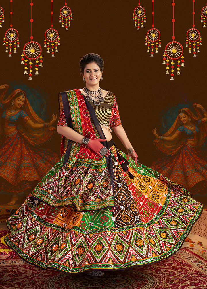 Buy Now Organic Cotton Multicolor Navratri Wear Chaniya Choli Online in US, UK, Canada, France, Germany, Italy, Singapore, UAE & Worldwide at Empress Clothing.