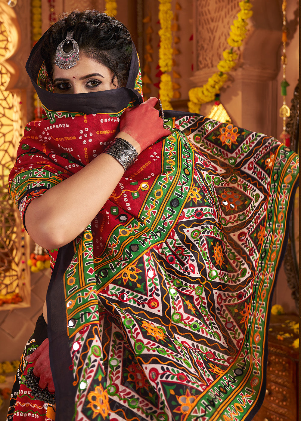 Buy Now Organic Cotton Multicolor Navratri Wear Chaniya Choli Online in US, UK, Canada, France, Germany, Italy, Singapore, UAE & Worldwide at Empress Clothing.