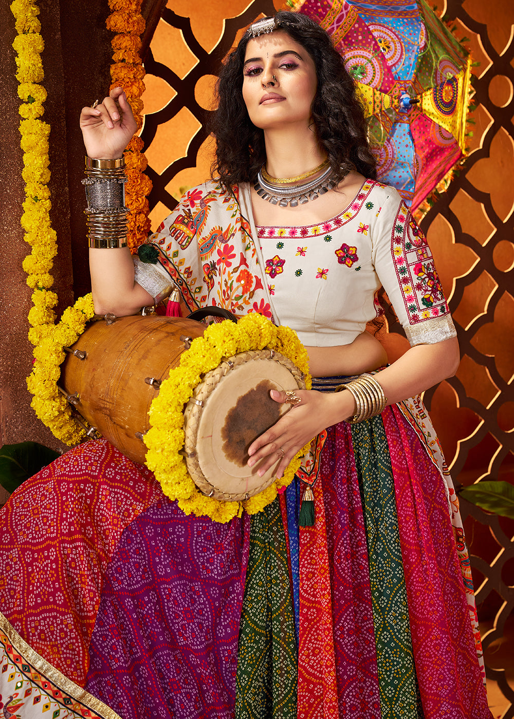 Buy Now Multicolor Printed Georgette Navratri Wear Chaniya Choli Online in US, UK, Canada, France, Germany, Italy, Malaysia & Worldwide at Empress Clothing.
