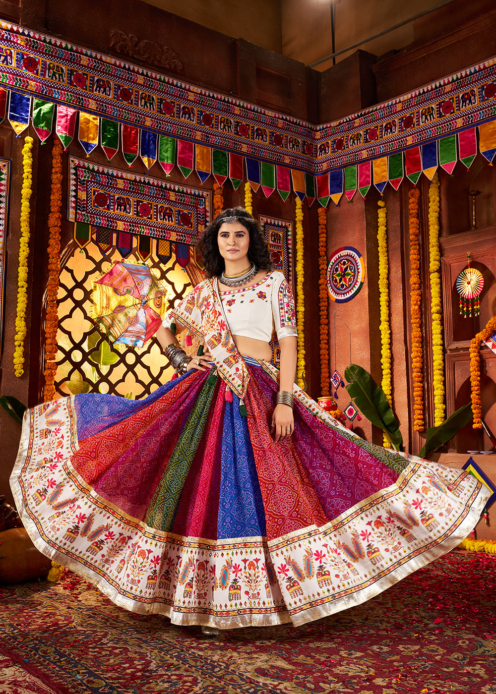 Buy Now Multicolor Printed Georgette Navratri Wear Chaniya Choli Online in US, UK, Canada, France, Germany, Italy, Malaysia & Worldwide at Empress Clothing.