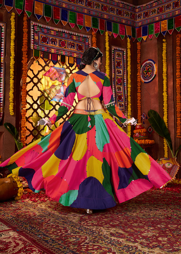 Buy Now Multicolor Printed Muslin Navratri Wear Chaniya Choli Online in US, UK, Canada, France, Germany, Italy, Malaysia, UAE & Worldwide at Empress Clothing.