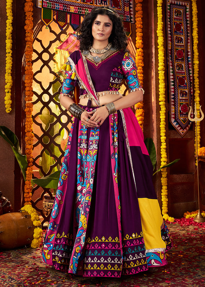 Buy Now Muti Threads & Mirror Purple Chaniya Choli for Navratri Online in US, UK, Canada, France, Germany, Italy, Singapore, UAE & Worldwide at Empress Clothing.