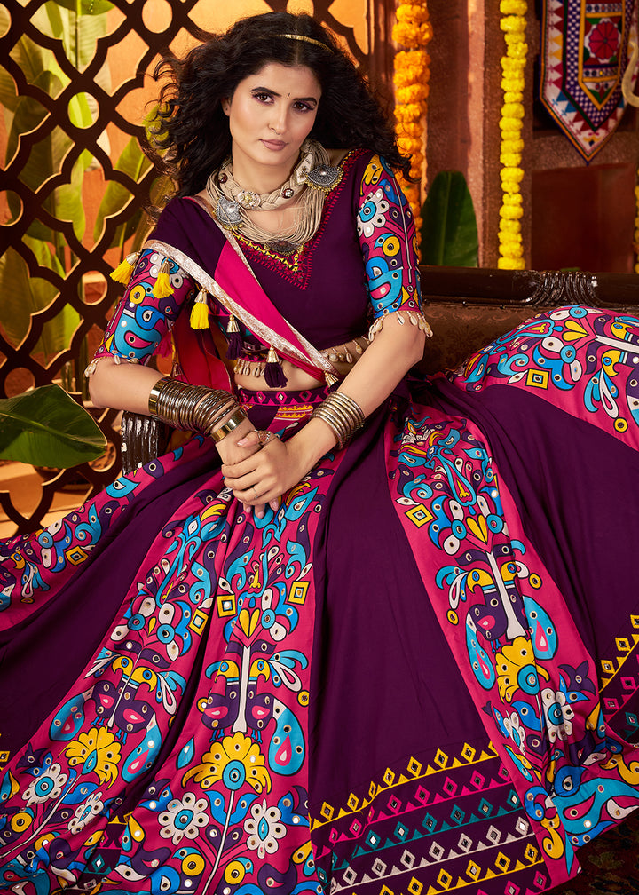 Buy Now Muti Threads & Mirror Purple Chaniya Choli for Navratri Online in US, UK, Canada, France, Germany, Italy, Singapore, UAE & Worldwide at Empress Clothing.