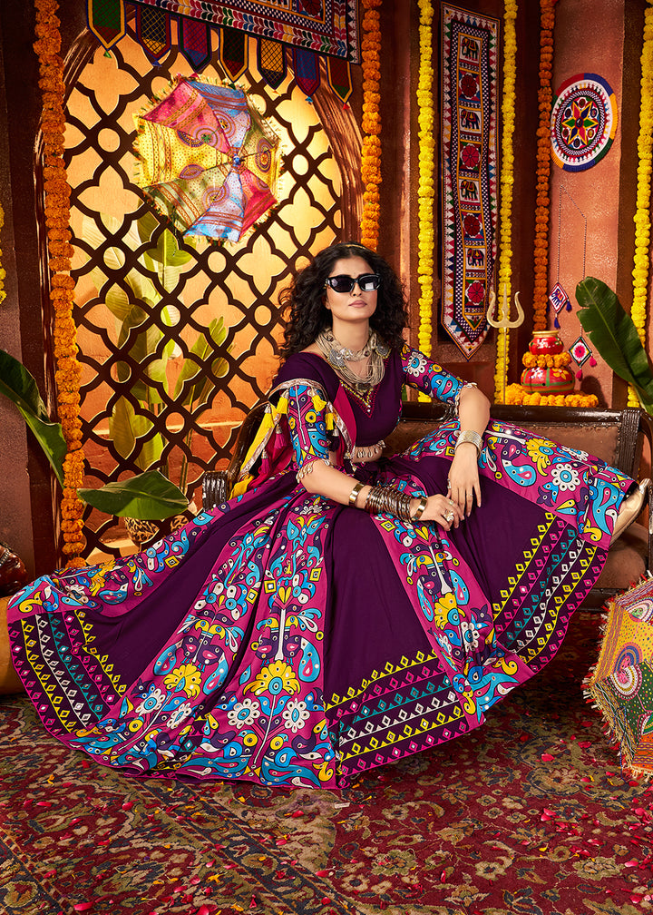 Buy Now Muti Threads & Mirror Purple Chaniya Choli for Navratri Online in US, UK, Canada, France, Germany, Italy, Singapore, UAE & Worldwide at Empress Clothing.