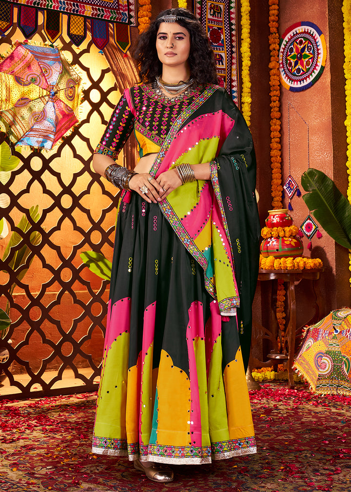 Buy Now Muti Threads & Mirror Black Chaniya Choli for Navratri Online in US, UK, Canada, France, Germany, Italy, Singapore, UAE & Worldwide at Empress Clothing.