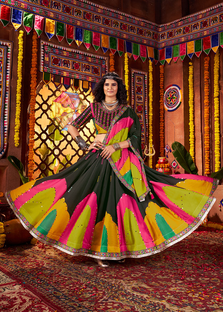Buy Now Muti Threads & Mirror Black Chaniya Choli for Navratri Online in US, UK, Canada, France, Germany, Italy, Singapore, UAE & Worldwide at Empress Clothing.