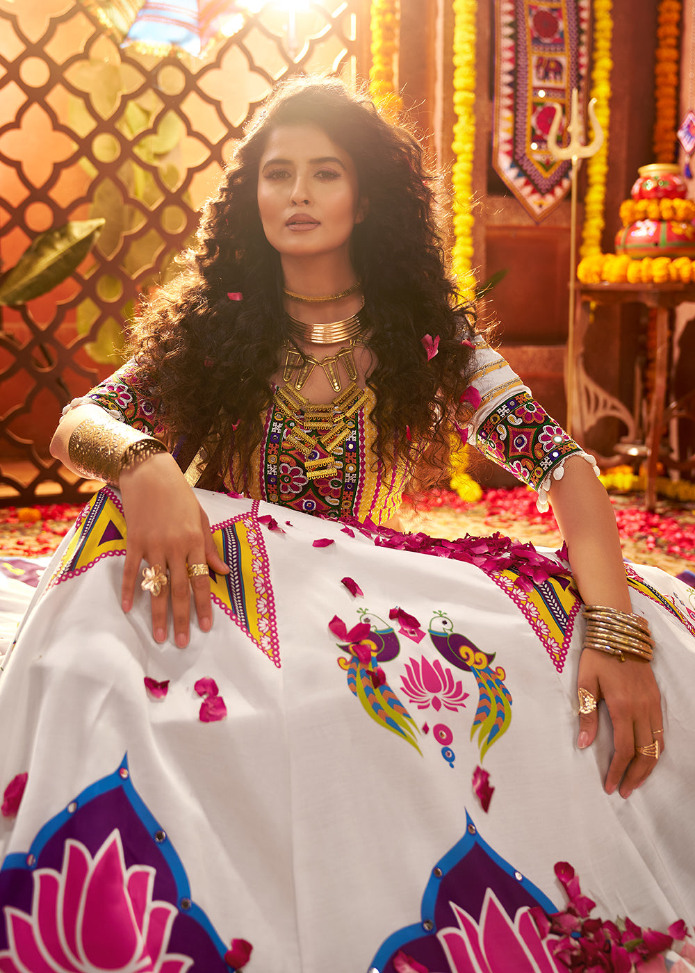 Buy Now Muti Threads & Mirror White Chaniya Choli for Navratri Online in US, UK, Canada, France, Germany, Italy, Singapore, UAE & Worldwide at Empress Clothing.