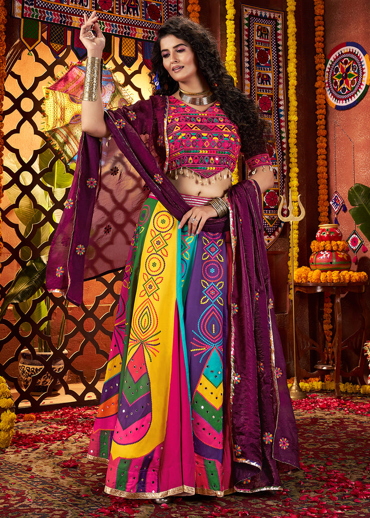 Buy Muti Threads &amp; Mirror Multicolor Chaniya Choli for Navratri Online in US, UK, Canada, France, Germany, Italy, Singapore, UAE &amp; Worldwide at Empress Clothing.