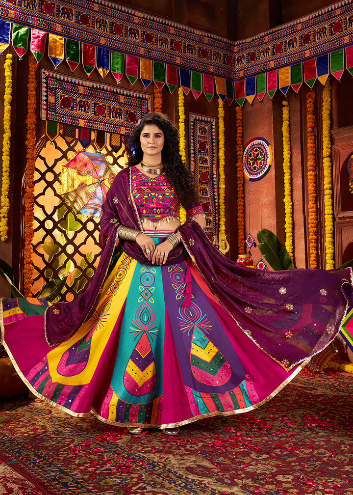 Buy Muti Threads &amp; Mirror Multicolor Chaniya Choli for Navratri Online in US, UK, Canada, France, Germany, Italy, Singapore, UAE &amp; Worldwide at Empress Clothing.