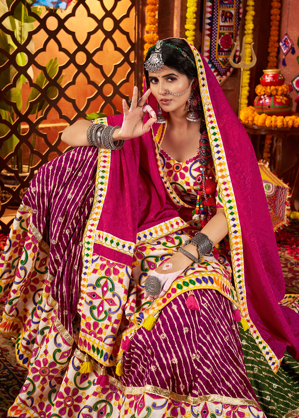 Buy Now Multi Green & Purple Navratri Special Chaniya Choli Online in US, UK, Canada, France, Germany, Italy, Singapore, UAE & Worldwide at Empress Clothing.