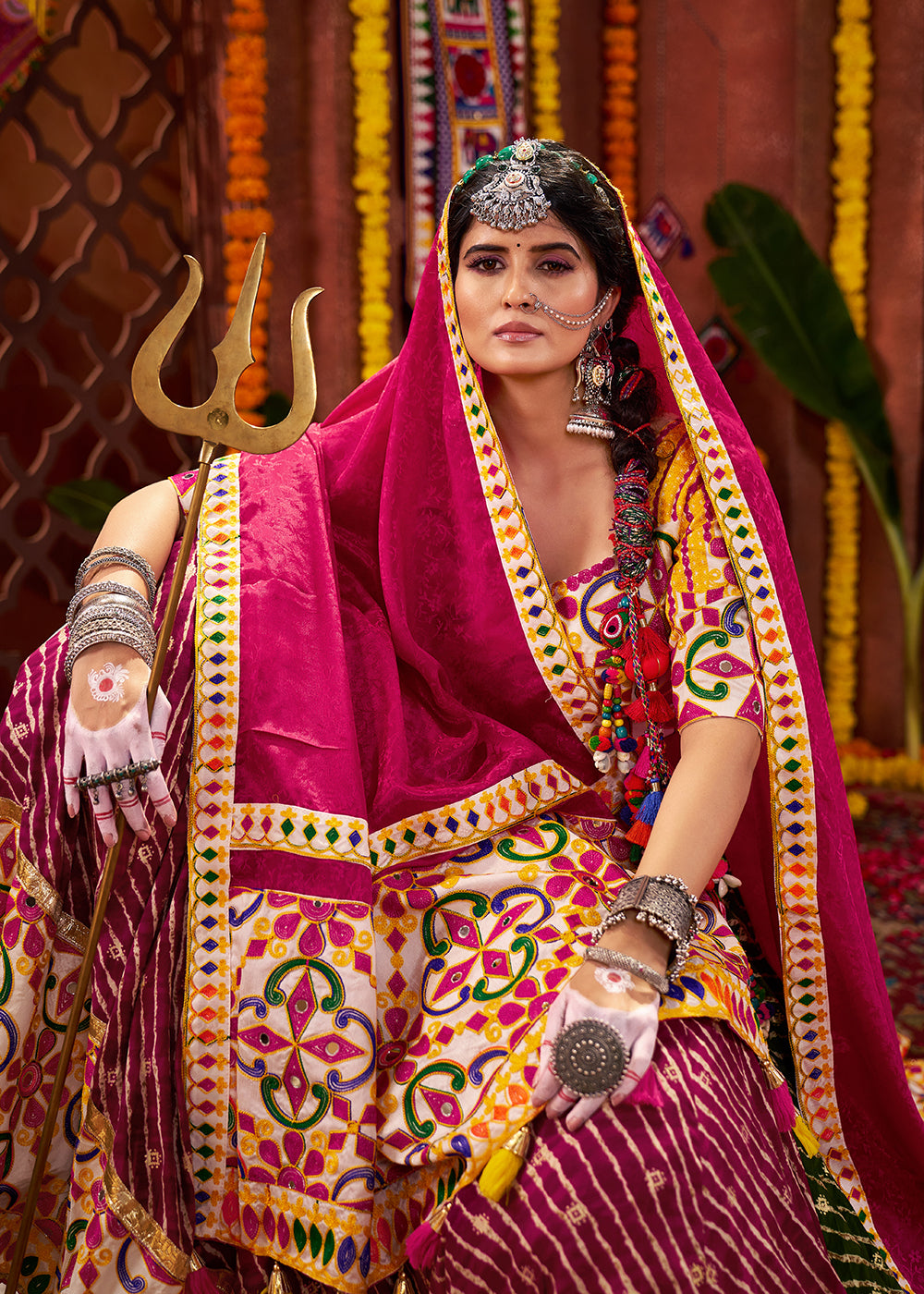 Buy Now Multi Green & Purple Navratri Special Chaniya Choli Online in US, UK, Canada, France, Germany, Italy, Singapore, UAE & Worldwide at Empress Clothing.