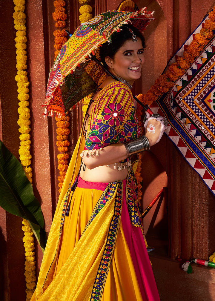 Buy Now Multi Red & Yellow Navratri Special Chaniya Choli Online in US, UK, Canada, France, Germany, Italy, Singapore, UAE & Worldwide at Empress Clothing.