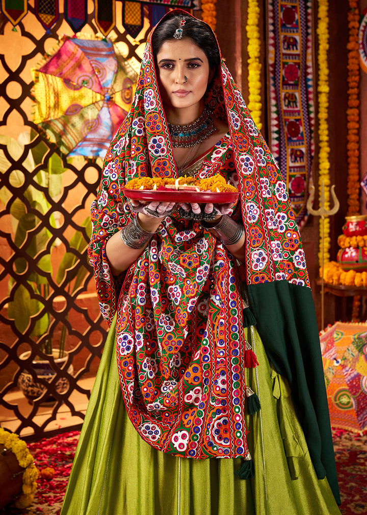 Buy Now Multi Green & Red Navratri Special Chaniya Choli Online in US, UK, Canada, France, Germany, Italy, Singapore, UAE & Worldwide at Empress Clothing.