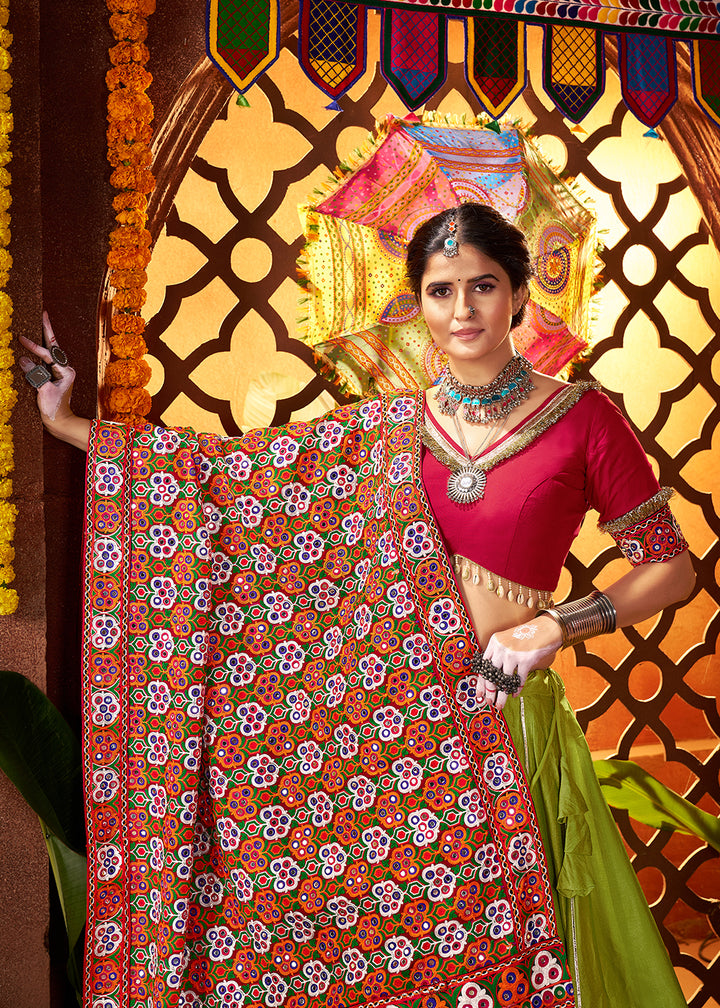 Buy Now Multi Green & Red Navratri Special Chaniya Choli Online in US, UK, Canada, France, Germany, Italy, Singapore, UAE & Worldwide at Empress Clothing.