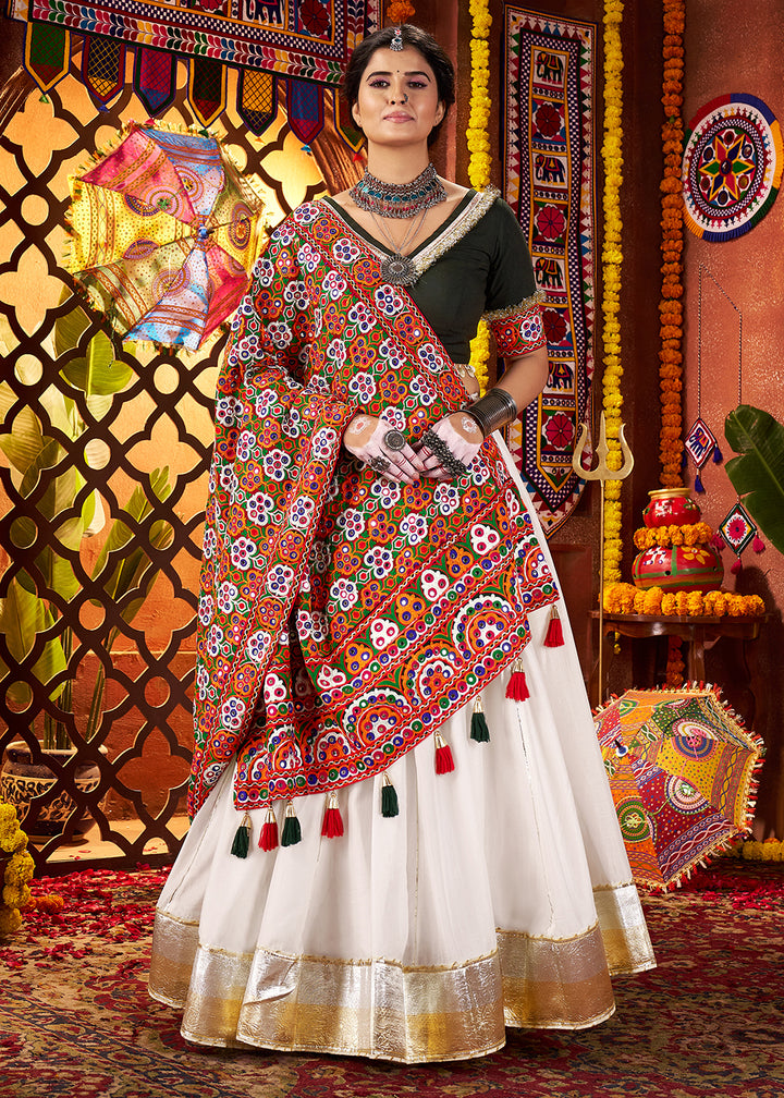 Buy Now Multi White & Black Navratri Special Chaniya Choli Online in US, UK, Canada, France, Germany, Italy, Singapore, UAE & Worldwide at Empress Clothing.