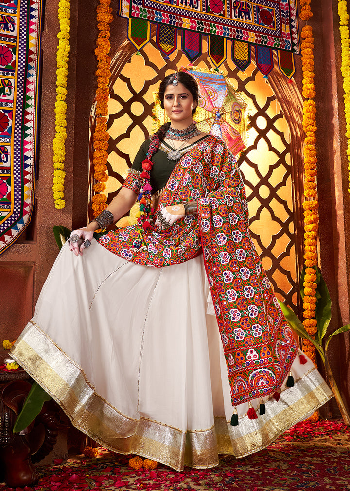 Buy Now Multi White & Black Navratri Special Chaniya Choli Online in US, UK, Canada, France, Germany, Italy, Singapore, UAE & Worldwide at Empress Clothing.