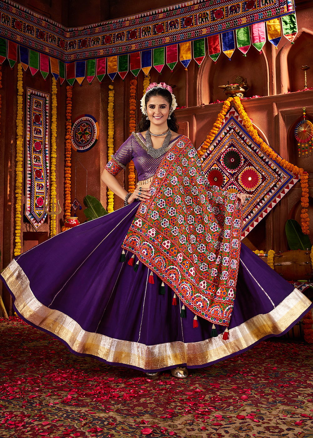 Buy Now Purple Navratri Special Chaniya Choli Online in US, UK, Canada, France, Germany, Italy, Singapore, UAE, Malaysia & Worldwide at Empress Clothing.