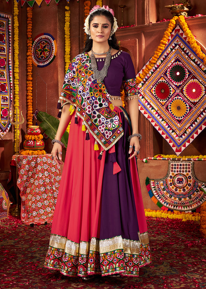 Buy Multi & Purple Viscose Cotton Mirror Chaniya Choli for Navratri Online in US, UK, Canada, France, Germany, Italy, Singapore, UAE & Worldwide at Empress.