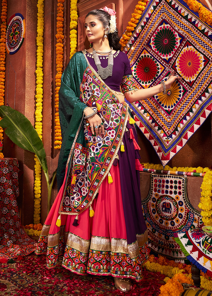 Buy Multi & Purple Viscose Cotton Mirror Chaniya Choli for Navratri Online in US, UK, Canada, France, Germany, Italy, Singapore, UAE & Worldwide at Empress.