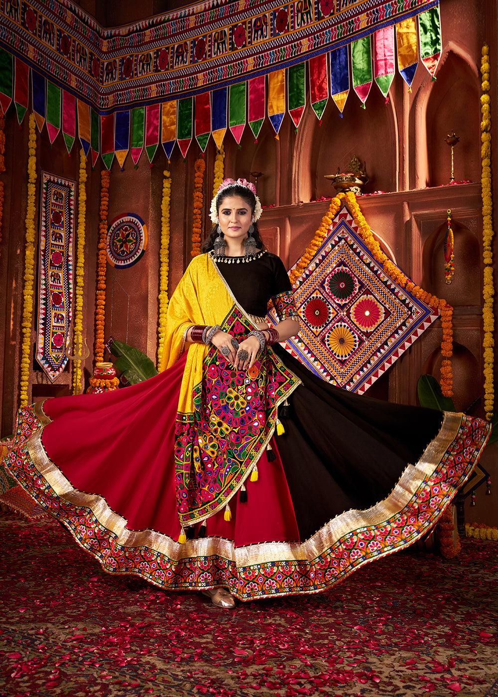 Buy Multi & Black Viscose Cotton Mirror Chaniya Choli for Navratri Online in US, UK, Canada, France, Germany, Italy, Singapore, UAE & Worldwide at Empress.