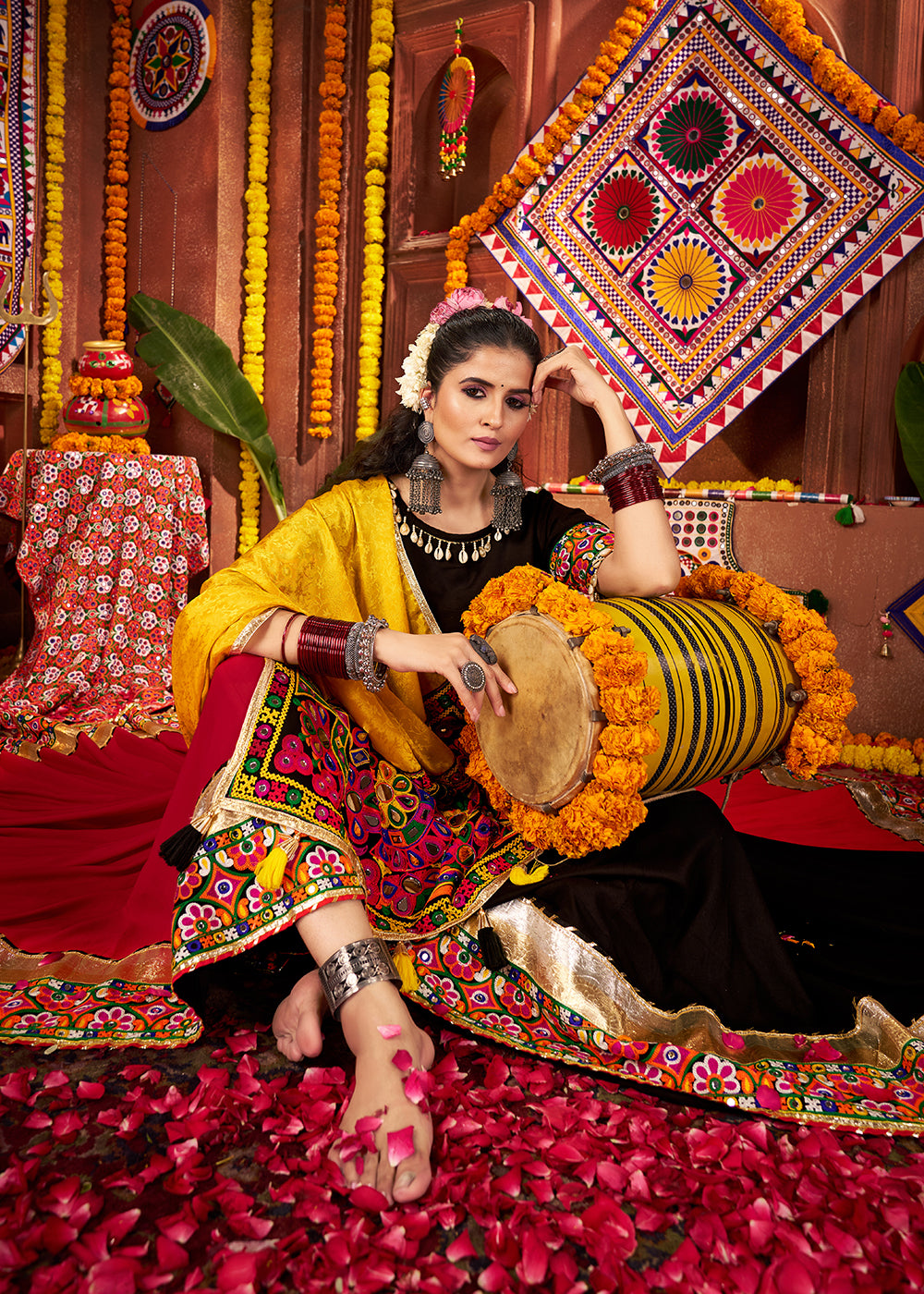 Buy Multi & Black Viscose Cotton Mirror Chaniya Choli for Navratri Online in US, UK, Canada, France, Germany, Italy, Singapore, UAE & Worldwide at Empress.