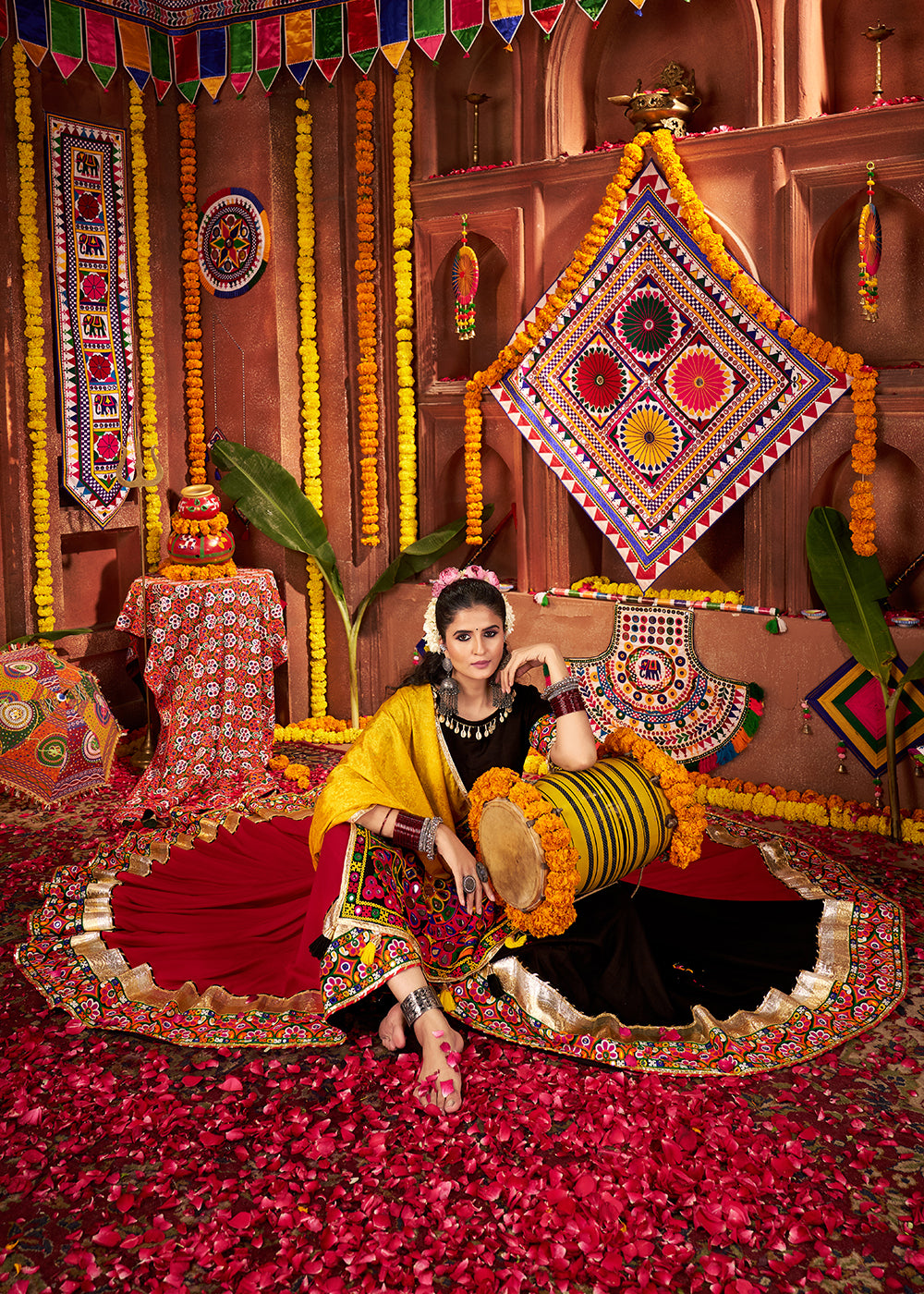 Buy Multi & Black Viscose Cotton Mirror Chaniya Choli for Navratri Online in US, UK, Canada, France, Germany, Italy, Singapore, UAE & Worldwide at Empress.