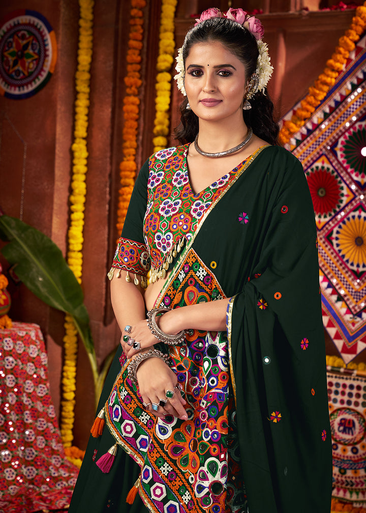 Buy Green Viscose Cotton Mirror Chaniya Choli for Navratri Online in US, UK, Canada, France, Germany, Italy, Singapore, UAE, Austria & Worldwide at Empress.