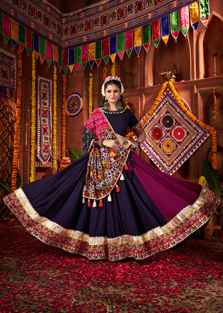 Buy Multi & Navy Viscose Cotton Mirror Chaniya Choli for Navratri Online in US, UK, Canada, France, Germany, Italy, Singapore, Austria & Worldwide at Empress.