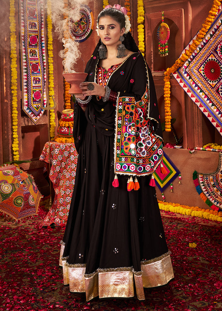 Buy Black Viscose Cotton Mirror Chaniya Choli for Navratri Online in US, UK, Canada, France, Germany, Italy, Singapore, Austria, UAE & Worldwide at Empress.