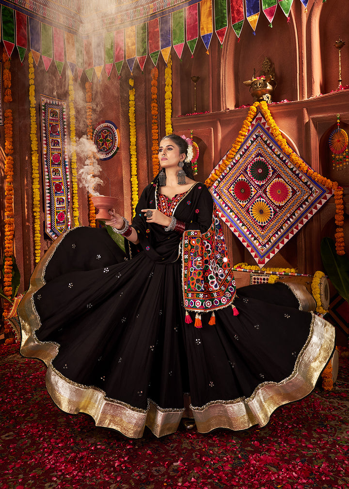 Buy Black Viscose Cotton Mirror Chaniya Choli for Navratri Online in US, UK, Canada, France, Germany, Italy, Singapore, Austria, UAE & Worldwide at Empress.