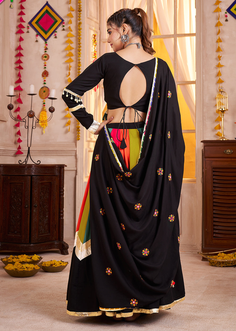 Buy Multicolor Black Chaniya Choli in Multicolor Black for Navratri Online in US, UK, Canada, France, Germany, Italy, Singapore, Austria & Worldwide at Empress.