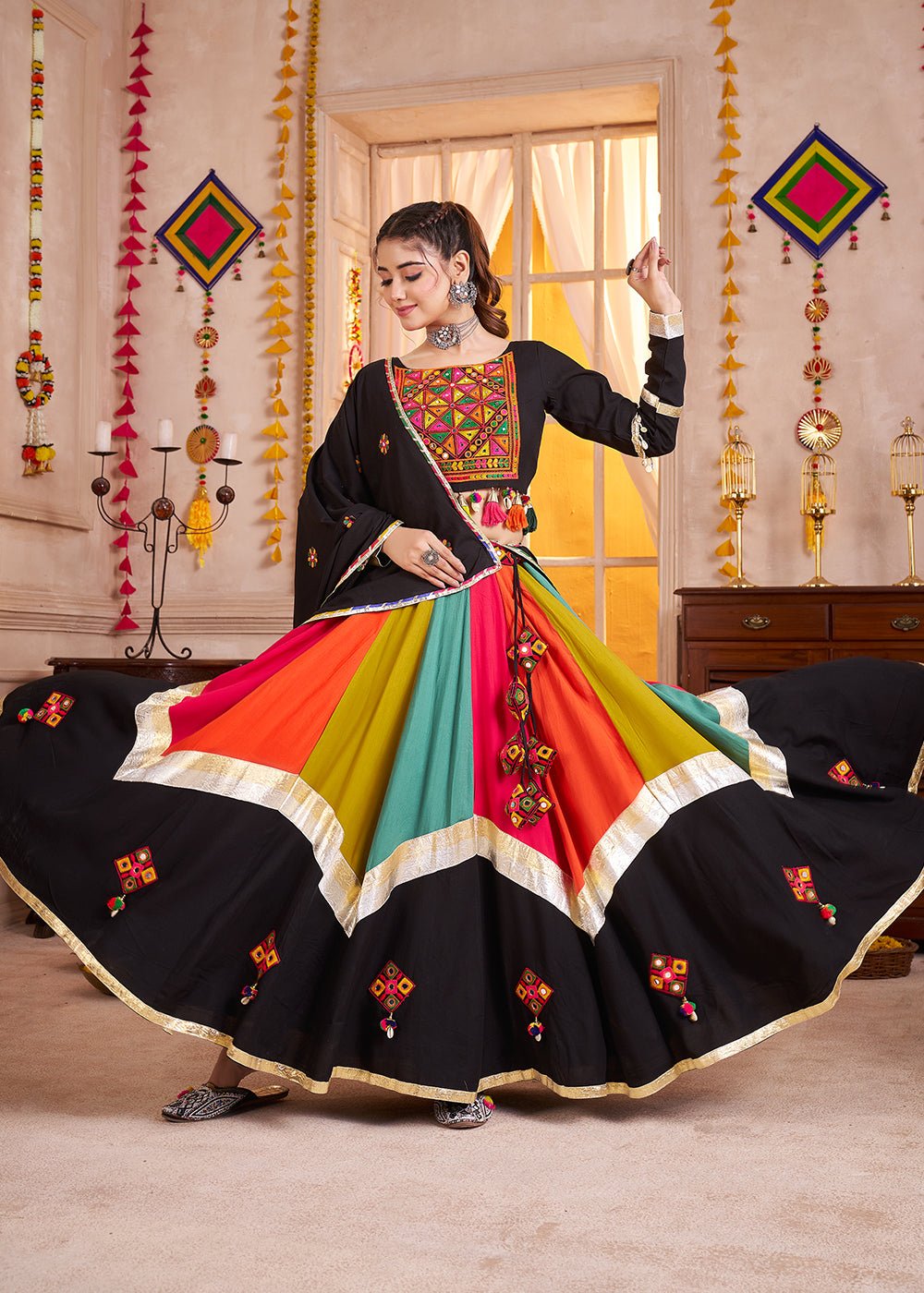 Buy Multicolor Black Chaniya Choli in Multicolor Black for Navratri Online in US, UK, Canada, France, Germany, Italy, Singapore, Austria & Worldwide at Empress.